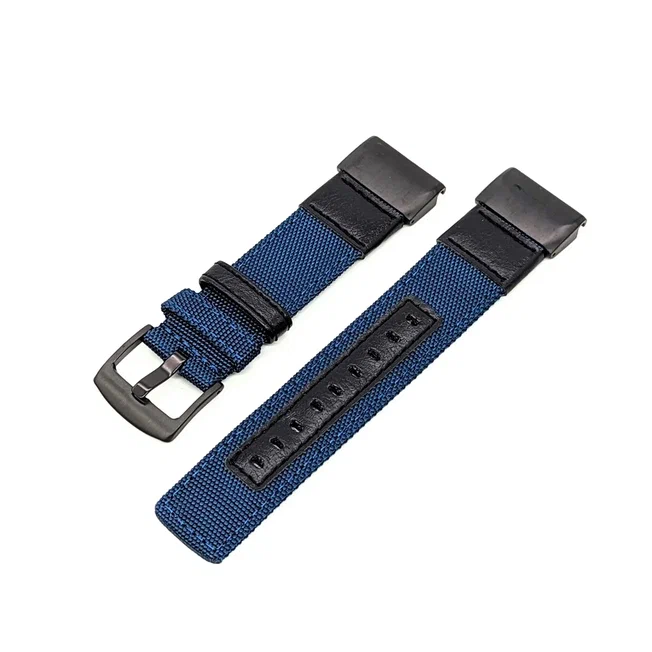 Ремешок нейлоновый с кожей QuickFit для Garmin Fenix / epix / Instinct / tactix / Enduro (26 мм) (темно-синий)