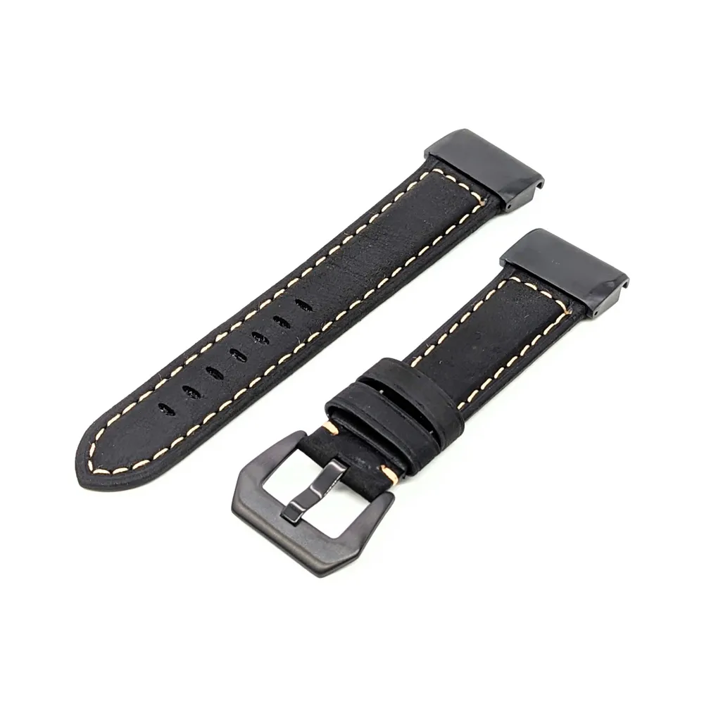 Ремешок кожаный с силиконом QuickFit для Garmin Fenix / epix / Instinct / tactix / Enduro (25 мм) (черный)