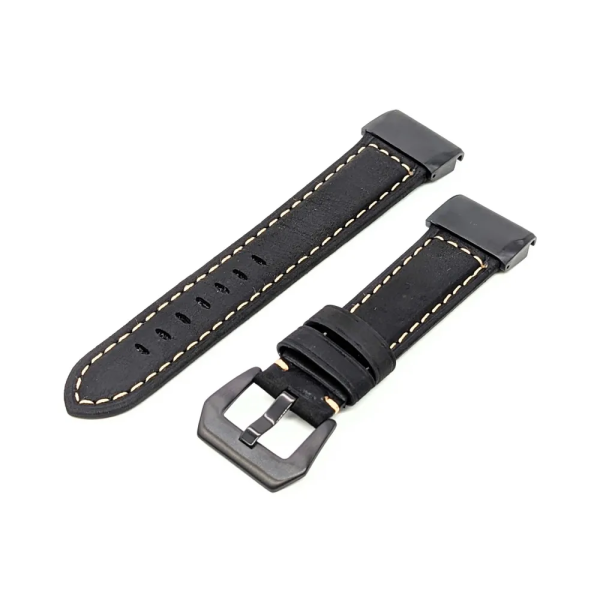 Ремешок кожаный с силиконом QuickFit для Garmin Fenix / epix / Instinct / tactix / Enduro (25 мм) (черный)