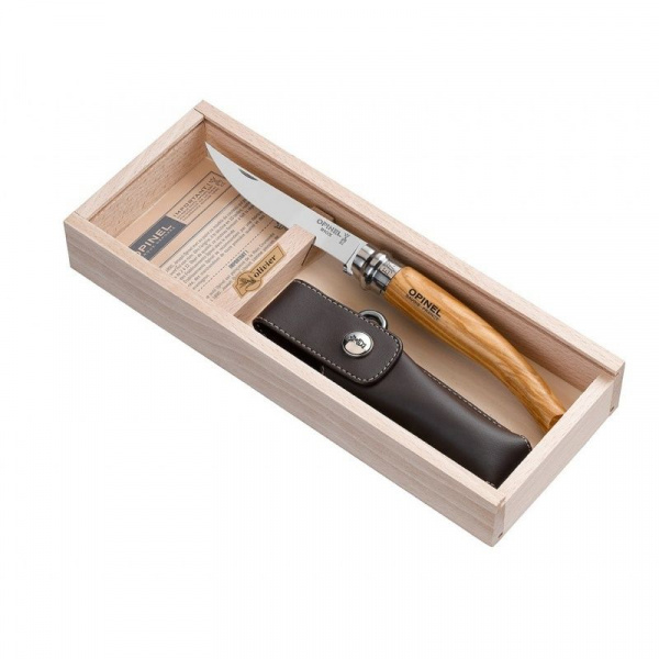 Нож складной филейный Opinel №10 VRI Folding Slim Olivewood в деревянном кейсе