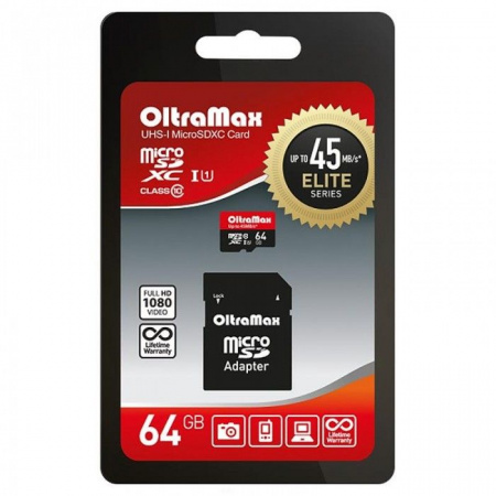 Карта памяти Oltramax 64GB microSDXC Class 10 UHS с адаптером