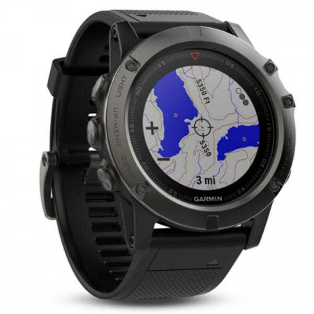 Спортивные часы Garmin Fenix 5x sapphire серые с черным ремешком