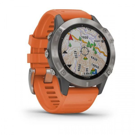 Мультиспортивные часы Garmin Fenix 6 sapphire с gps, титановый с оранжевым ремешком