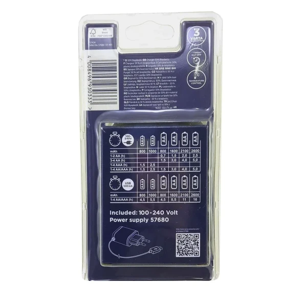 Зарядное устр-во VARTA ECO Charger для 1-4 AAA, AA, -∆V, 110-220В